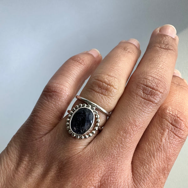 Black Sunstone Halo Ring