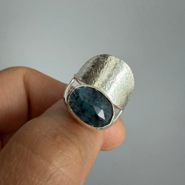 Moss Kyanite Half Shield Ring