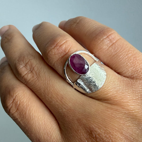 Indian Ruby Half Shield Ring