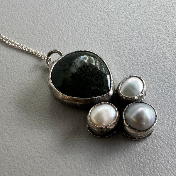 Moss Agate + Pearl Pendant