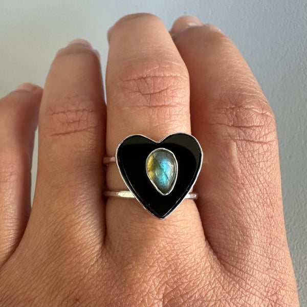 Labradorite + Black Heart (Ring or Pendant)