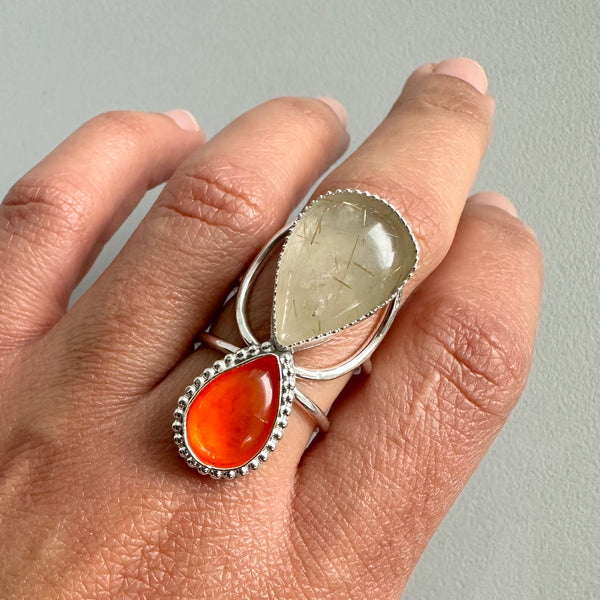 Rutilated Quartz + Carnelian Ring