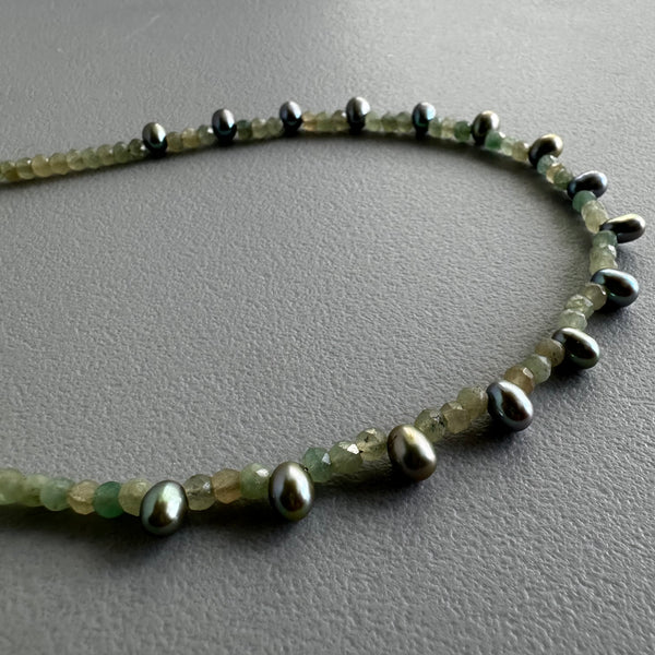 Green Quartz + Peacock Pearls (16.5”)