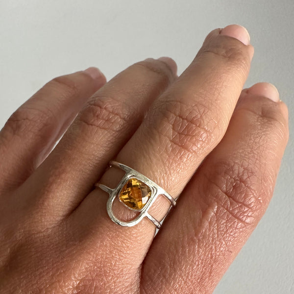 Cushion Citrine Arch Ring