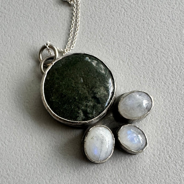 Moss Agate + Moonstone Pendant