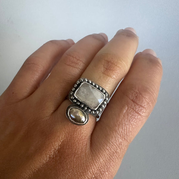 Pearl + Moonstone Ring
