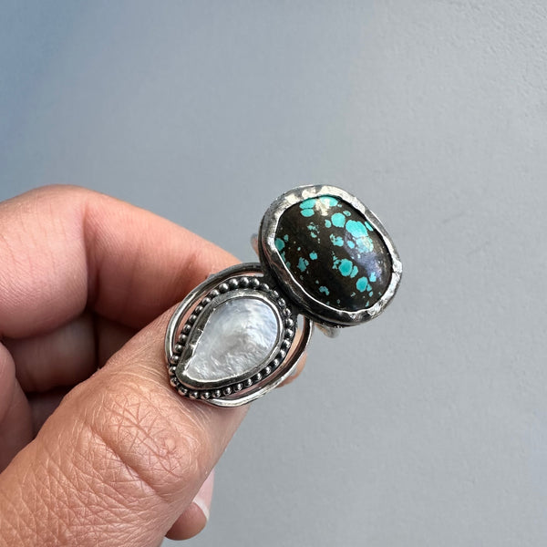 Turquoise + Pearl Ring