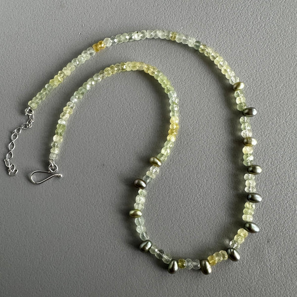 Prehnite + Peacock Pearls Necklace (17.5”)