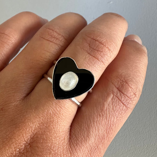 Moonstone + Black Heart (Ring or Pendant)