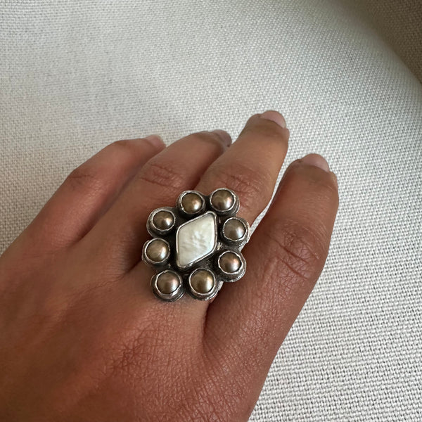 Pearl Diamond Rosette Ring