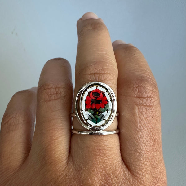 Micromosaic Ring in White