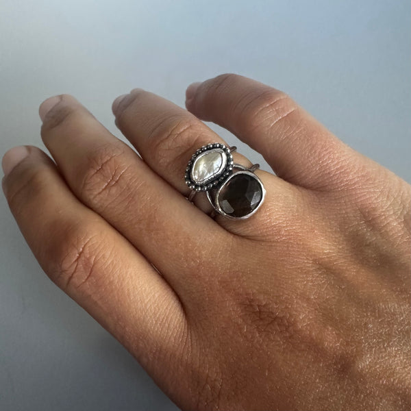 Smoky Quartz + Pearl Ring