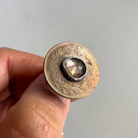 Coin Smoky Quartz on Coin Ring