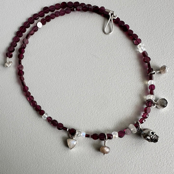 Skull Charm Necklace in Garnet