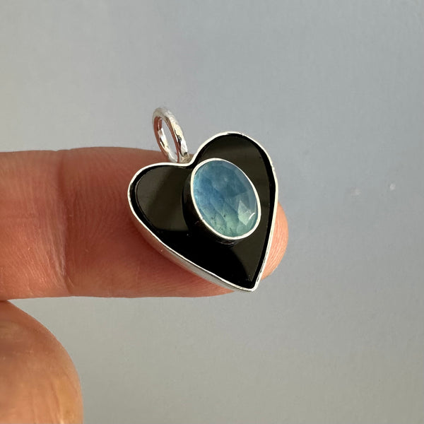 Aquamarine + Black Heart (Ring or Pendant)