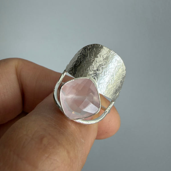 Pink Quartz Half Shield Ring