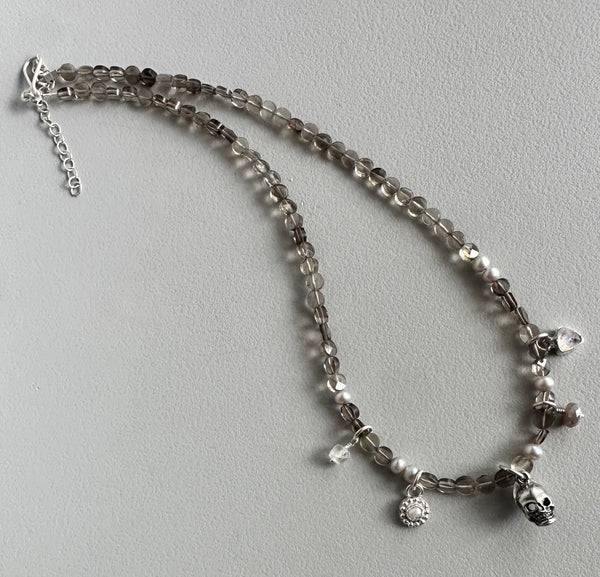 Skull Necklace in Smoky Quartz