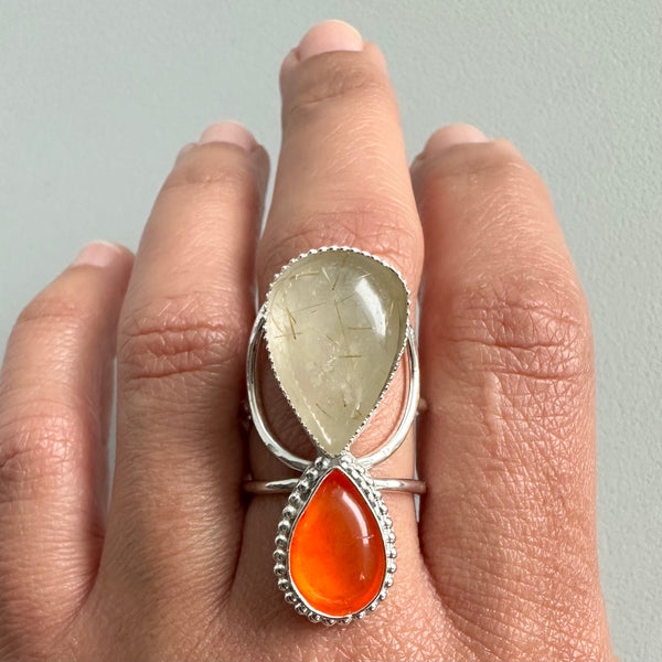 Rutilated Quartz + Carnelian Ring