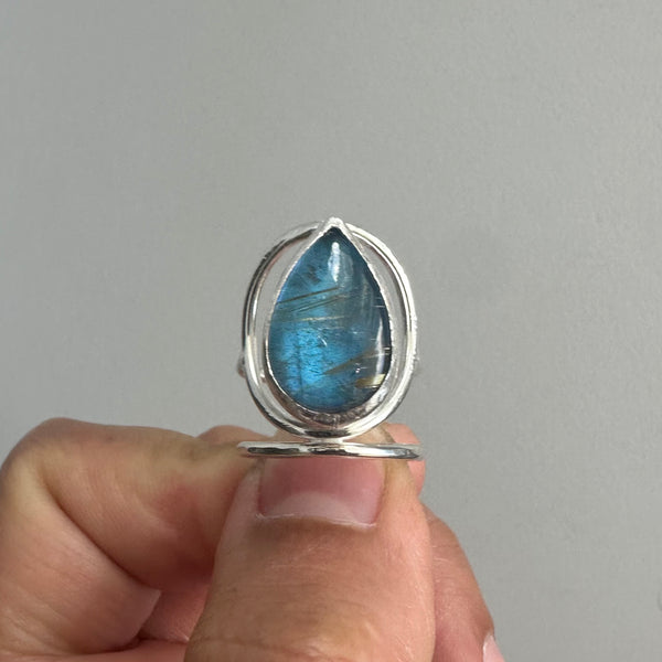 Labradorite/Rutilated Quartz Doublet Ring