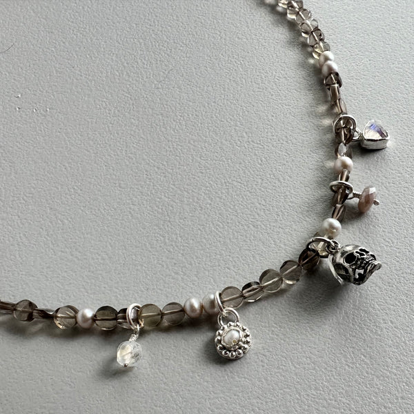 Skull Necklace in Smoky Quartz