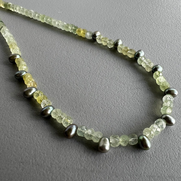 Prehnite + Peacock Pearls Necklace (15.5”)