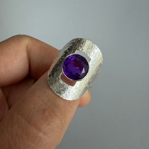 Lab Sapphire Shield Ring