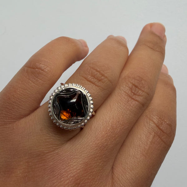 Vintage Glass Button in Amber
