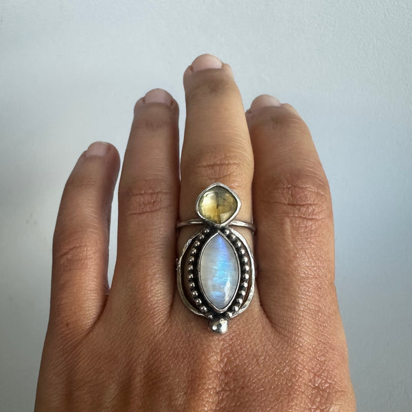 Moonstone + Citrine Ring
