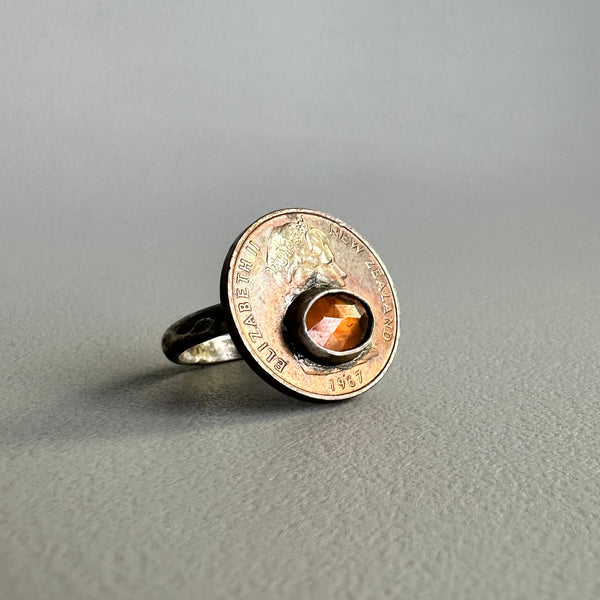 Hessonite Garnet on Coin Ring