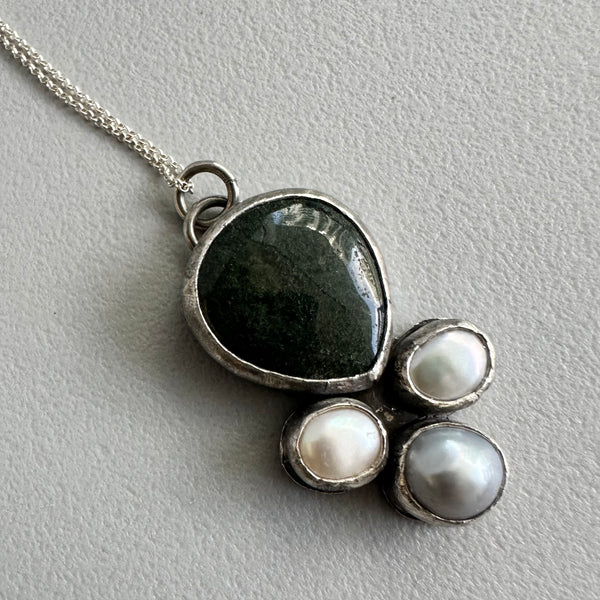 Moss Agate + Pearl Pendant