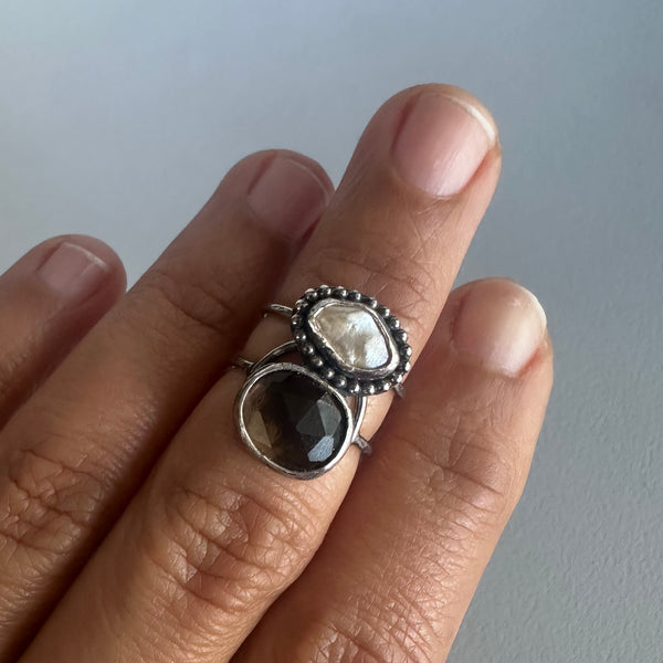 Smoky Quartz + Pearl Ring