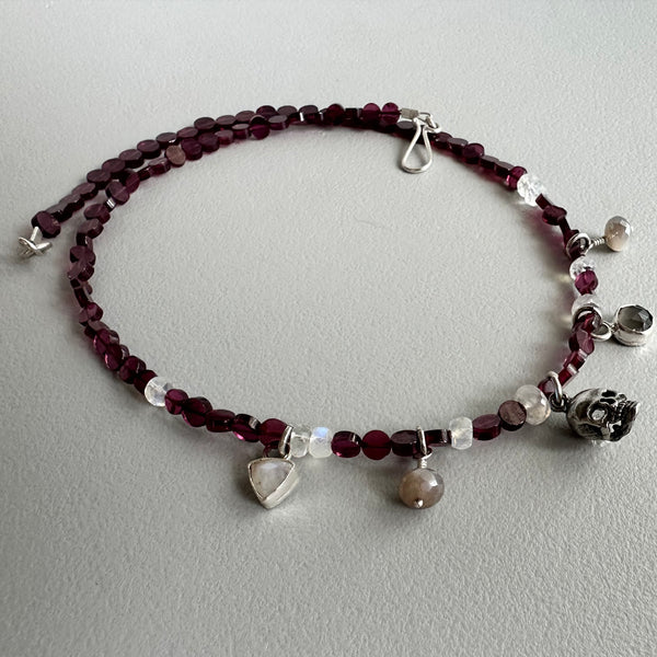 Skull Charm Necklace in Garnet