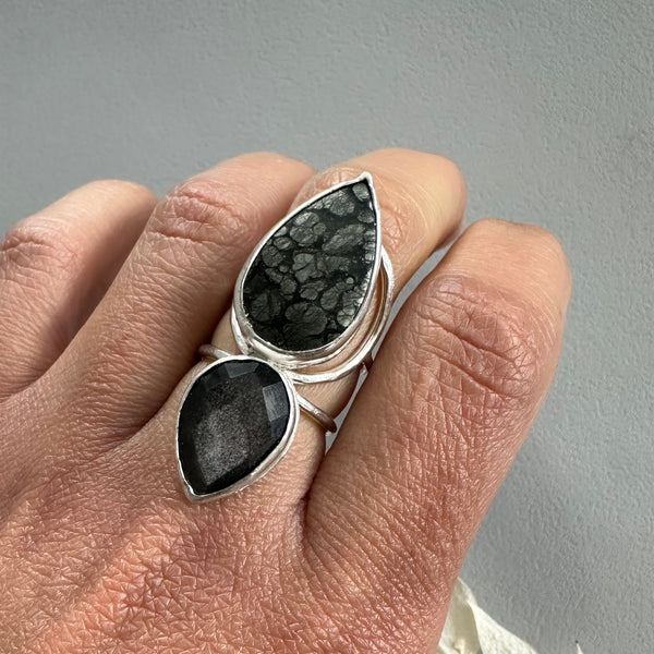 Silversheen Obsidian + Marcasite Ring