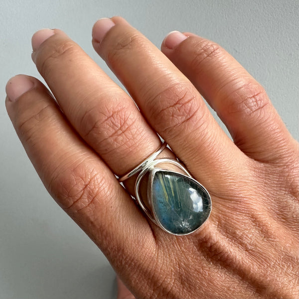 Labradorite/Rutilated Quartz Doublet Ring