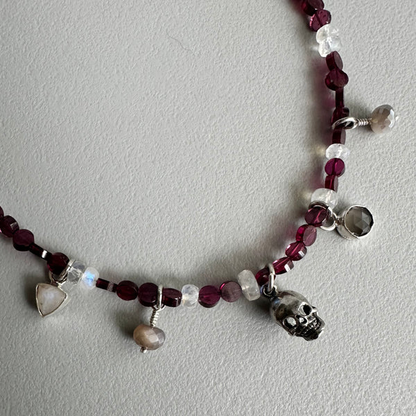 Skull Charm Necklace in Garnet