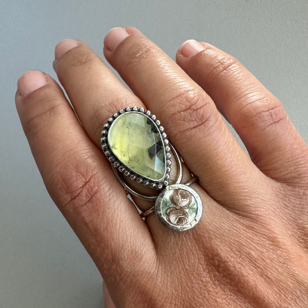 Prehnite + Vintage Flowers Ring