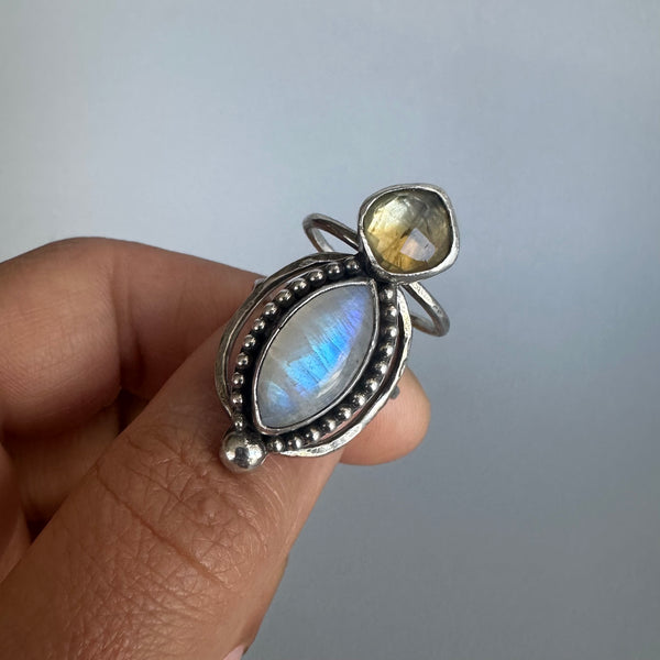 Moonstone + Citrine Ring