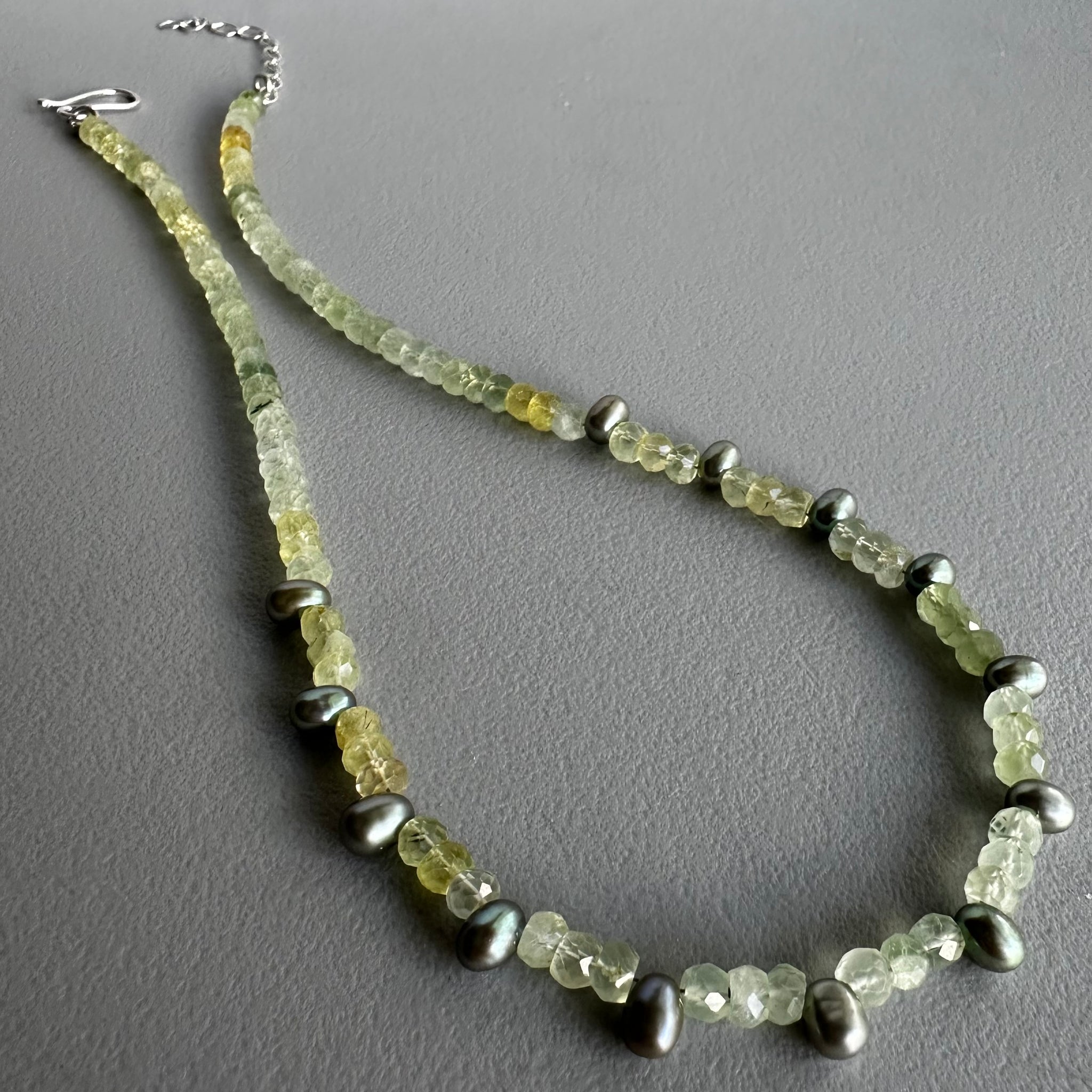 Prehnite + Peacock Pearls Necklace (15.5”)