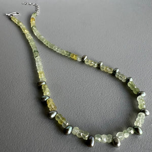 Prehnite + Peacock Pearls Necklace (15.5”)