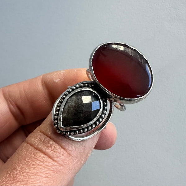 Carnelian + Obsidian Ring