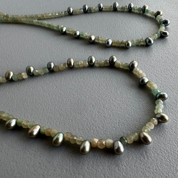 Green Quartz + Peacock Pearls (16.5”)