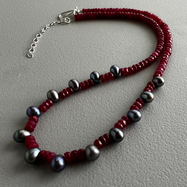 Indian Ruby + Pearl Choker (16”)