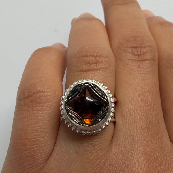 Vintage Glass Button in Amber