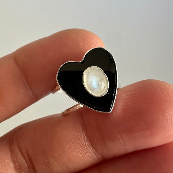 Moonstone + Black Heart (Ring or Pendant)