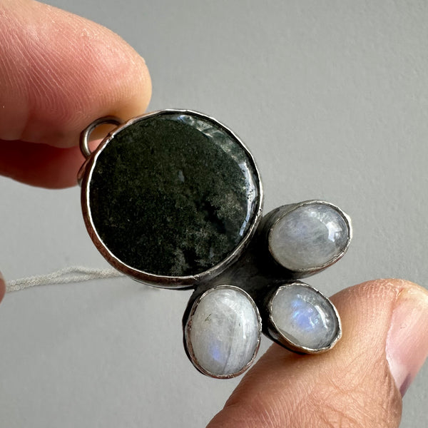 Moss Agate + Moonstone Pendant