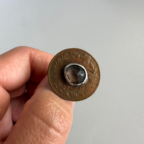 Coin Smoky Quartz on Coin Ring