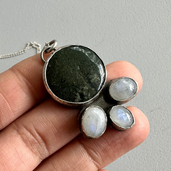 Moss Agate + Moonstone Pendant