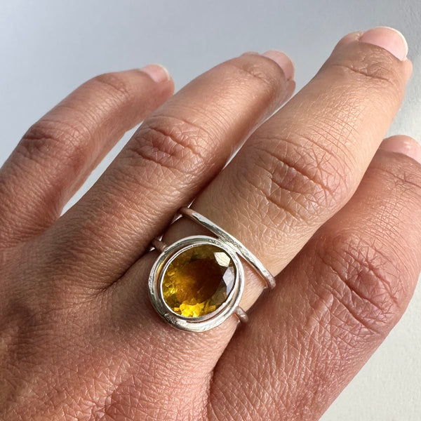 Yellow Fluorite Halo Ring