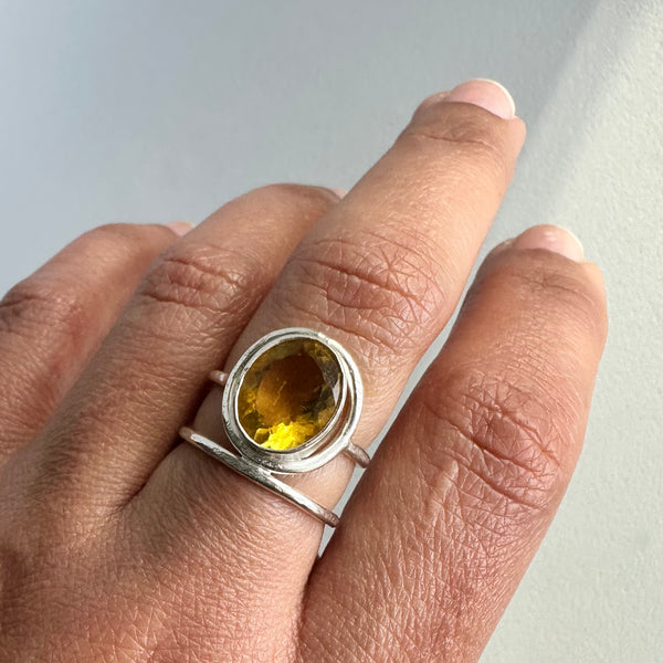 Yellow Fluorite Halo Ring