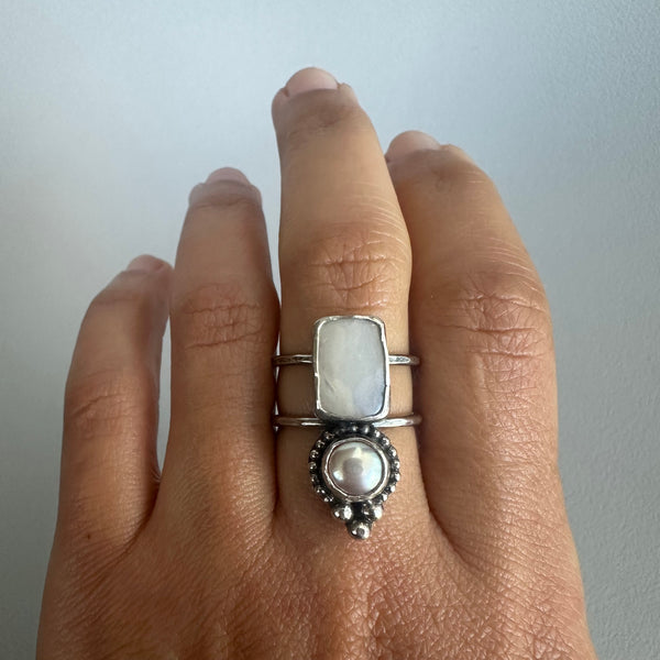 Pink Pearl + Moonstone Ring